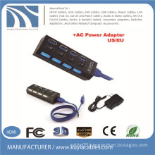 4-port USB 3.0 Hub with Individual AC Power Switch and LED Lighting US/EU